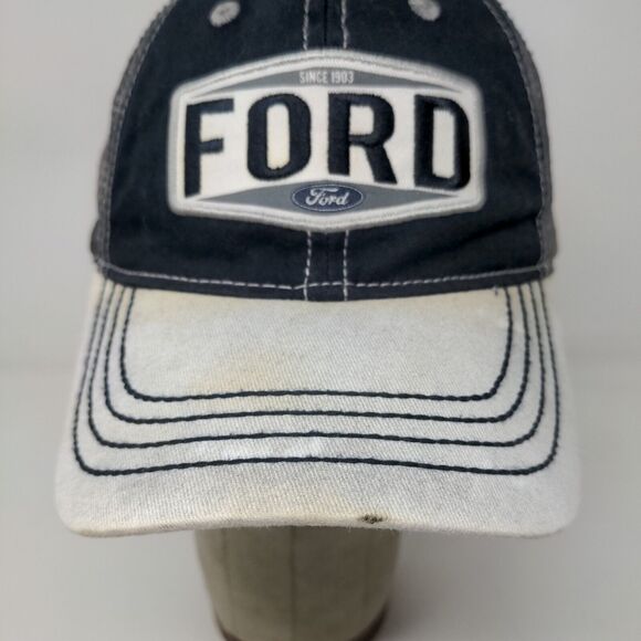 Ford Mens Meshback Snap Back Hat Blue White Embroidered Logo - Picture 5 of 12